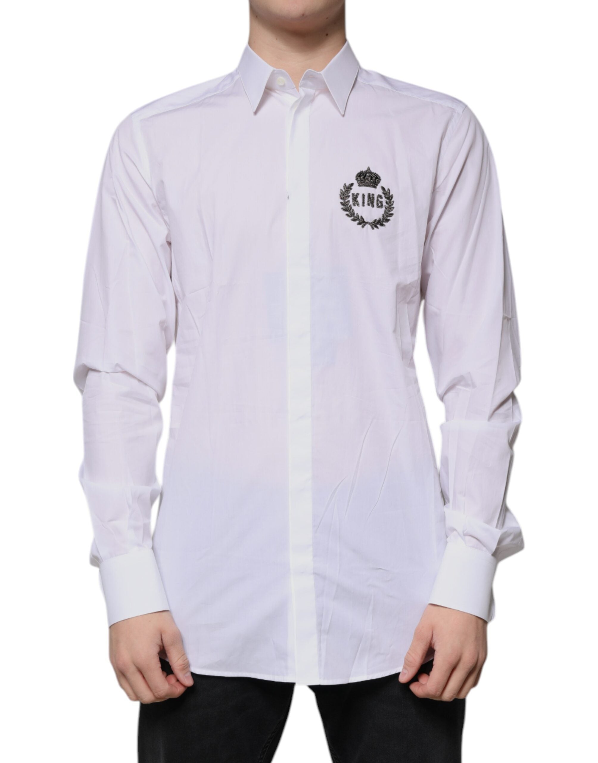 Dolce & Gabbana Men's White Logo Cotton Shirt GOLD